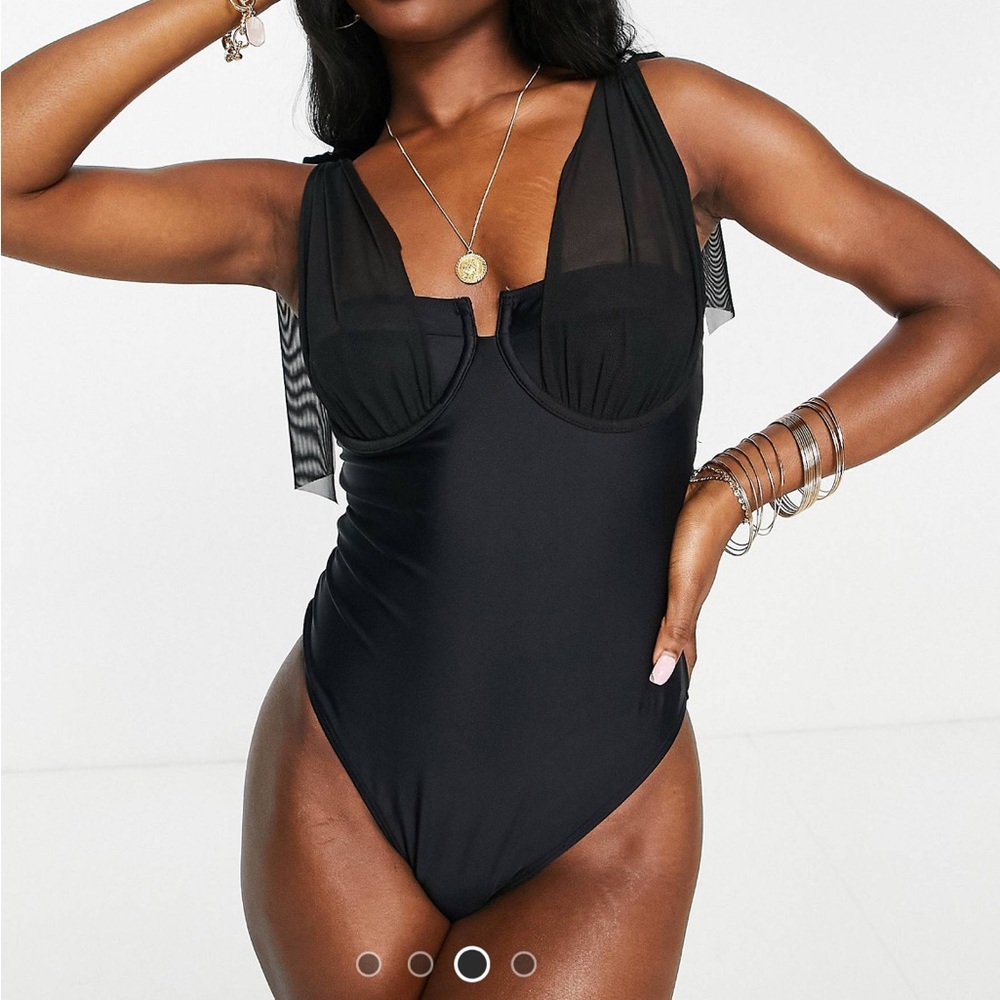 South Beach underwire swimsuit with shoulder tie up detail in black
